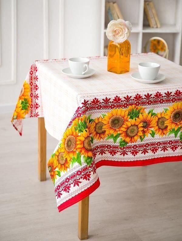 Скатерть на стол 150х220 см Белый Подсолнухи (Д-am-skatert-N-018-03)