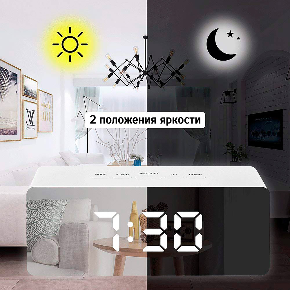 Годинник настільний Losso Premium LED електронний дзеркальний  Чорний (114925549) - фото 4