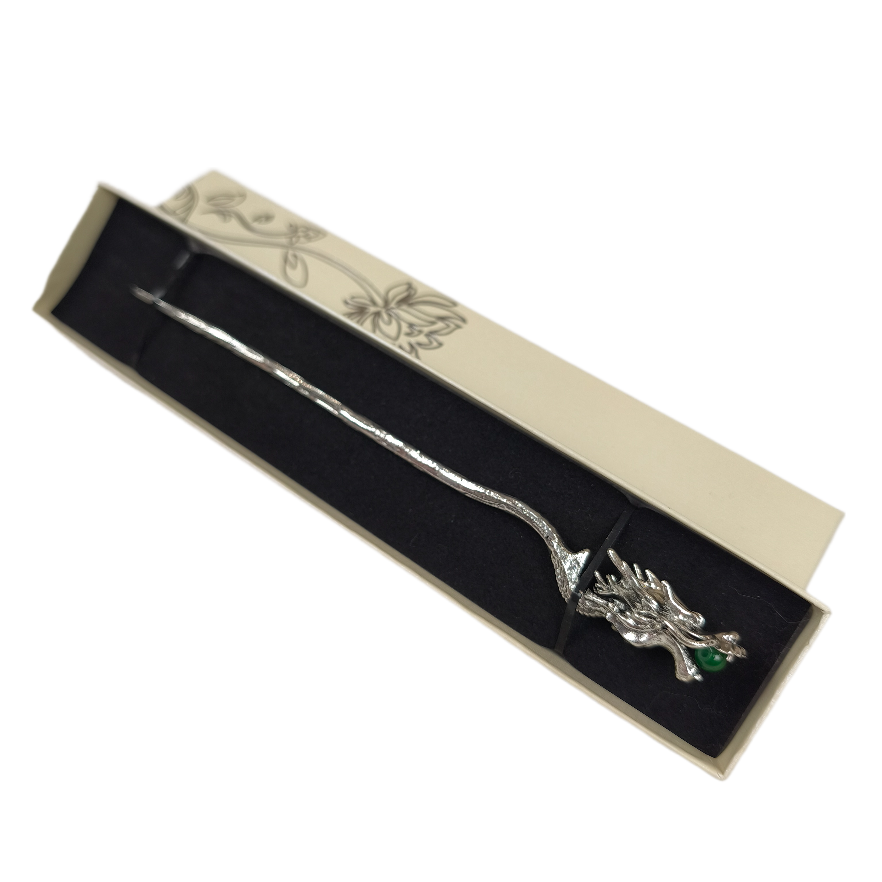 Заколка для волос Дракон с камешком в подарочной коробочке Серебристый (28112)