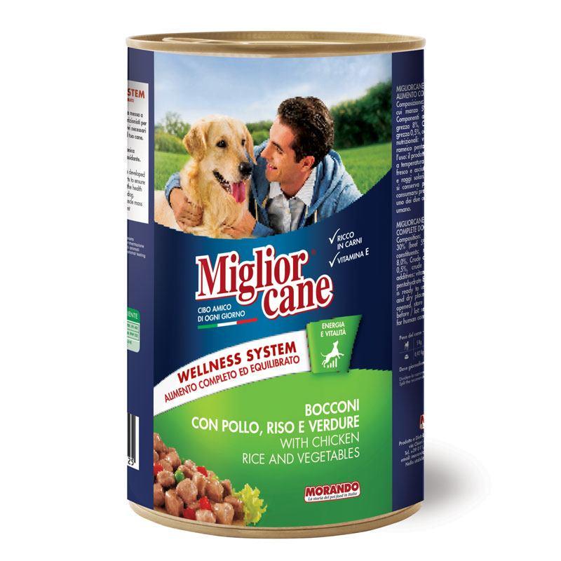 Корм вологий для собак Migliorcane зі шматочками курки/рисом та овочами 1250 г (1789933015)