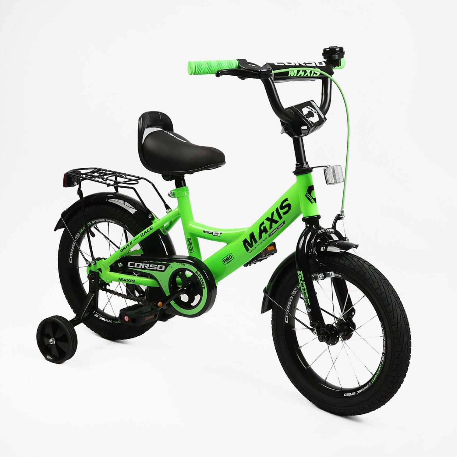 Велосипед двухколесный Corso MAXIS 14" детский с багажником Зеленый (537297630)