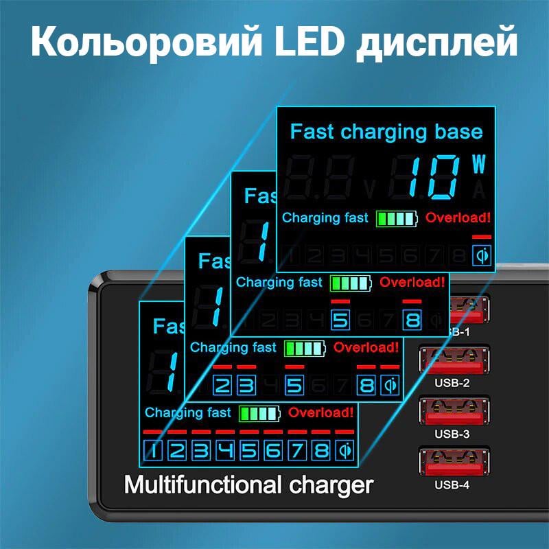 Мультизарядний пристрій з бездротовою зарядкою Digital Lion MCS-X9 8 USB 100 W - фото 10