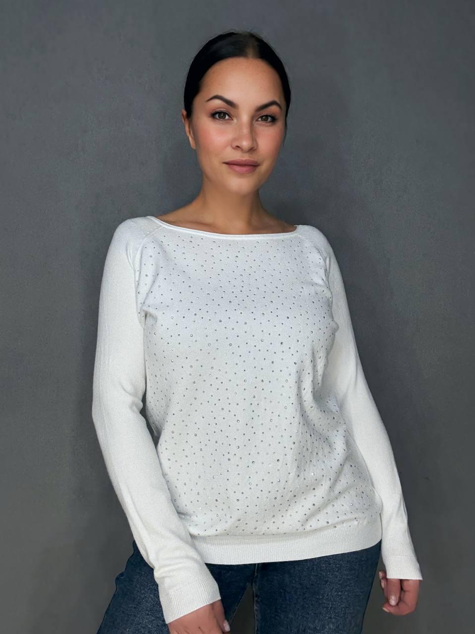 Джемпер жіночий ACCORDDREAM 9067 тонкий светр розсип камінців OS Білий (959)