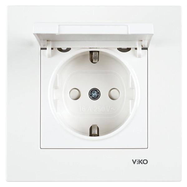 Розетка одинарная с заземлением Viko Karre и защитной крышкой Белый (00000012398)