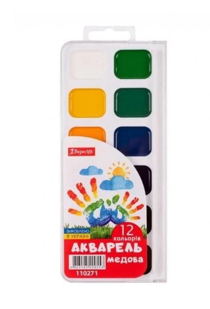 Краски акварельные 1 вересня 12 цв. медовые б/п (110271)