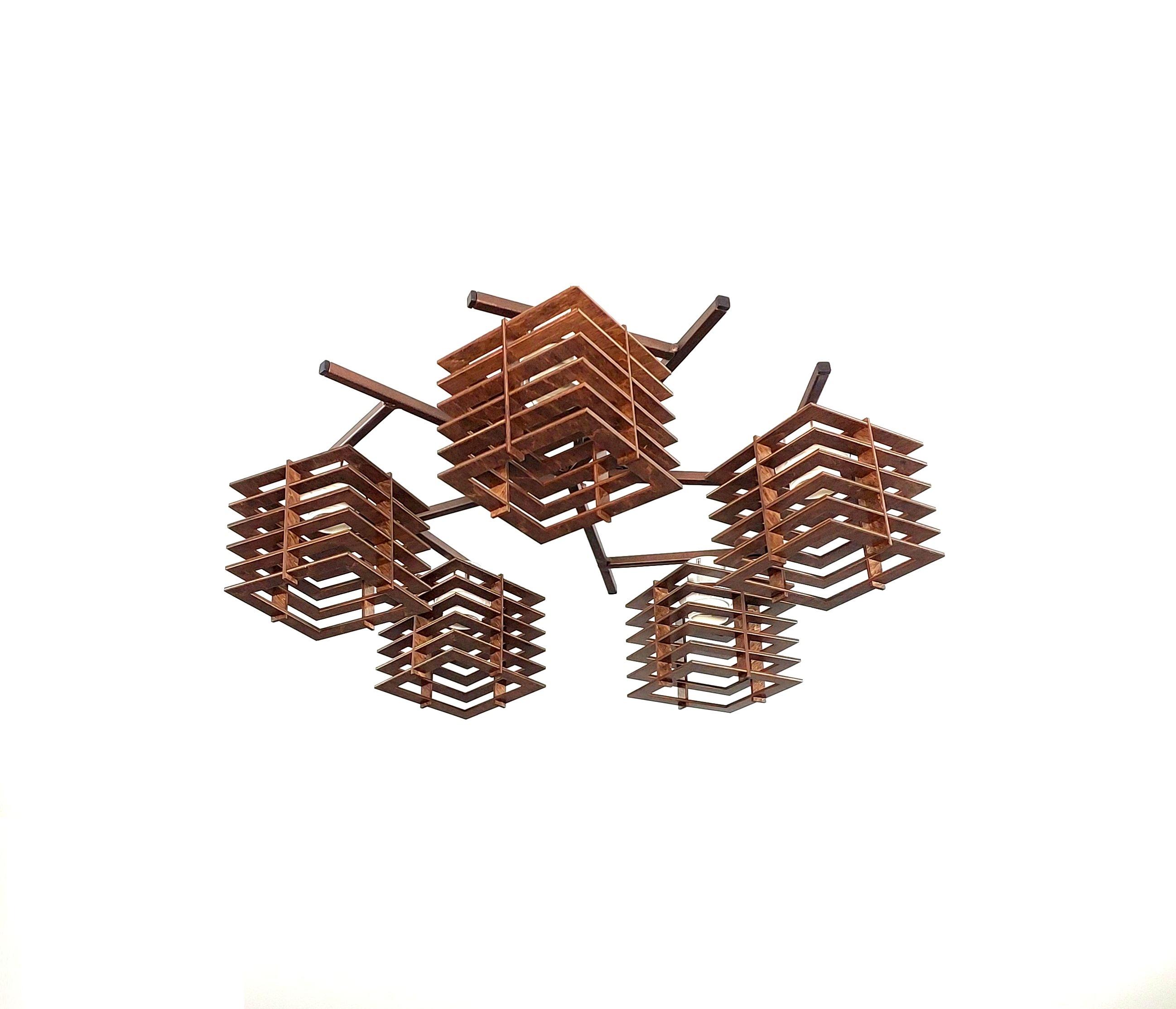 Люстра потолочная Лофт 3213/5 на 5 плафонов металлическая Коричневый - фото 2