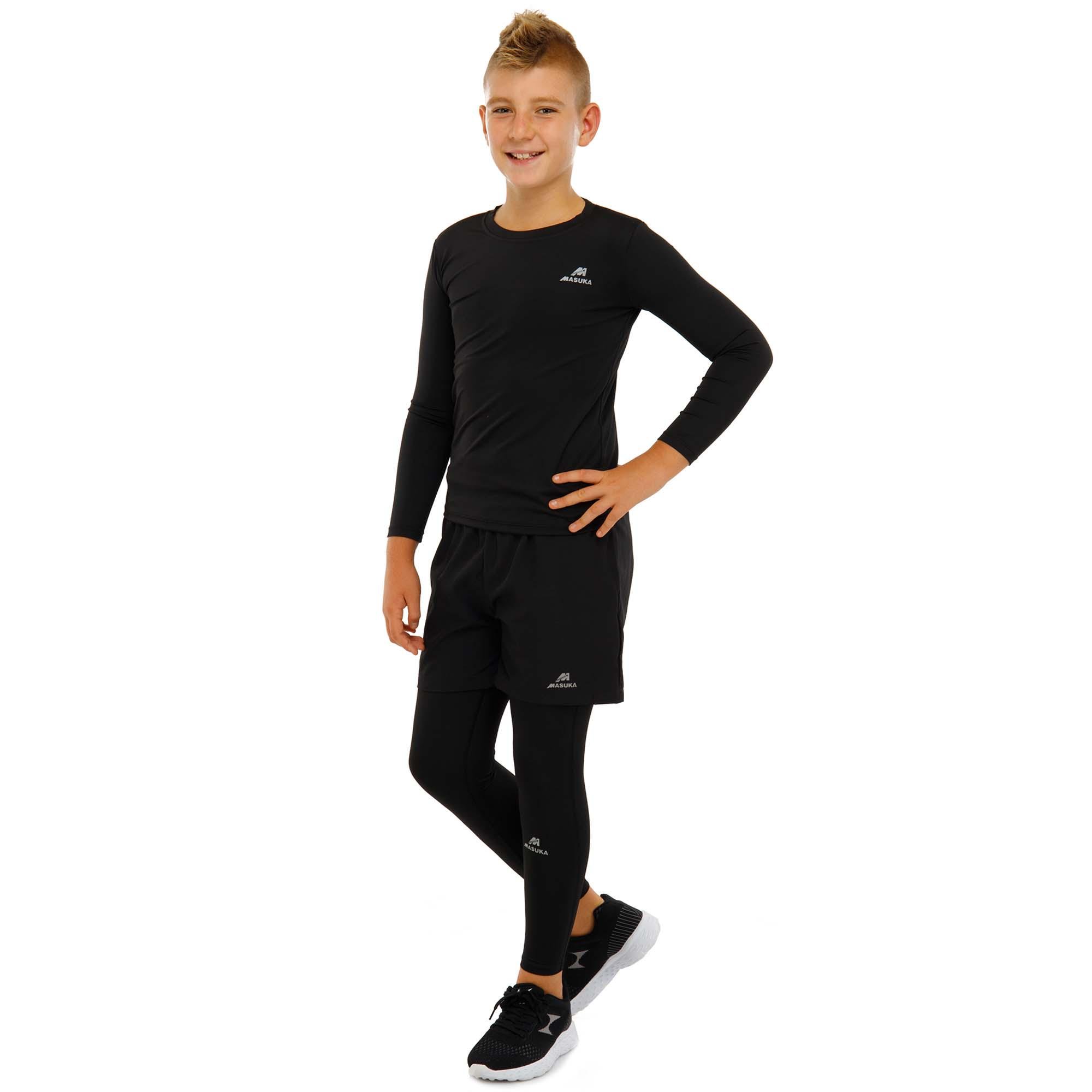 Костюм компрессионный детский MASUKA FB-3599 лонгслив/брюки/шорты 130-140 см L Черный (FB-3599_Черный_L)