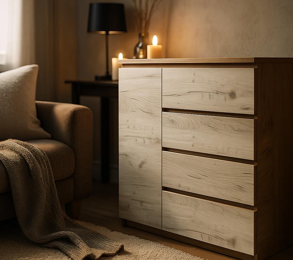 Комод Мастер Форм Брайт ДСП 4/1 телескопічні напрямні лівосторонній 1000х376х950 мм Дуб крафт сірий/Дуб крафт сірий - фото 1 Комод Мастер Форм Брайт ДСП 4/1 телескопічні напрямні лівосторонній 1000х376х950 мм Дуб крафт сірий/Дуб крафт сірий - фото 1