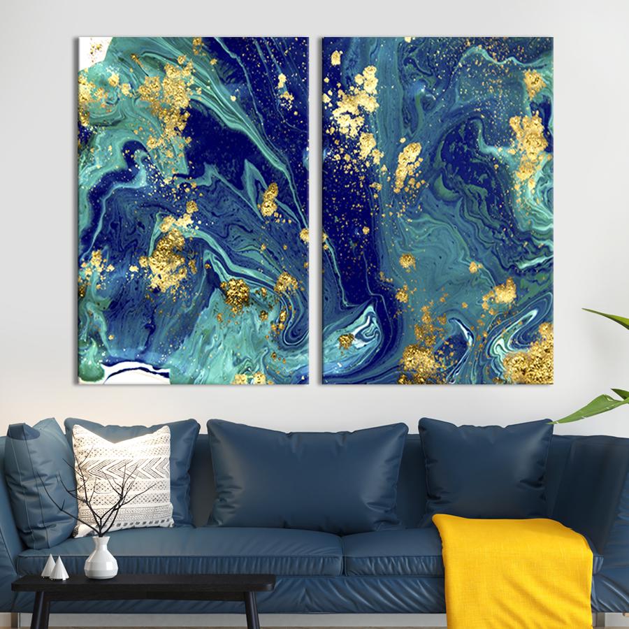 Настінний декор диптих картина на холсті для інтер’єру Темний морський мармур 71x51 см (23-2)