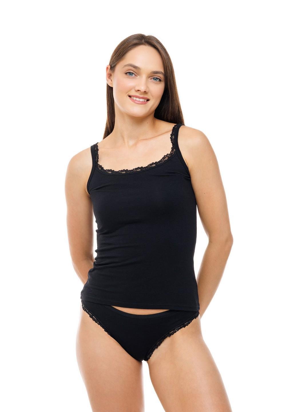 Майка жіноча Наталюкс з мереживом на тонких бретелях з бамбука XL Чорний (5121743290951) - фото 2 Майка жіноча Наталюкс з мереживом на тонких бретелях з бамбука XL Чорний (5121743290951) - фото 2