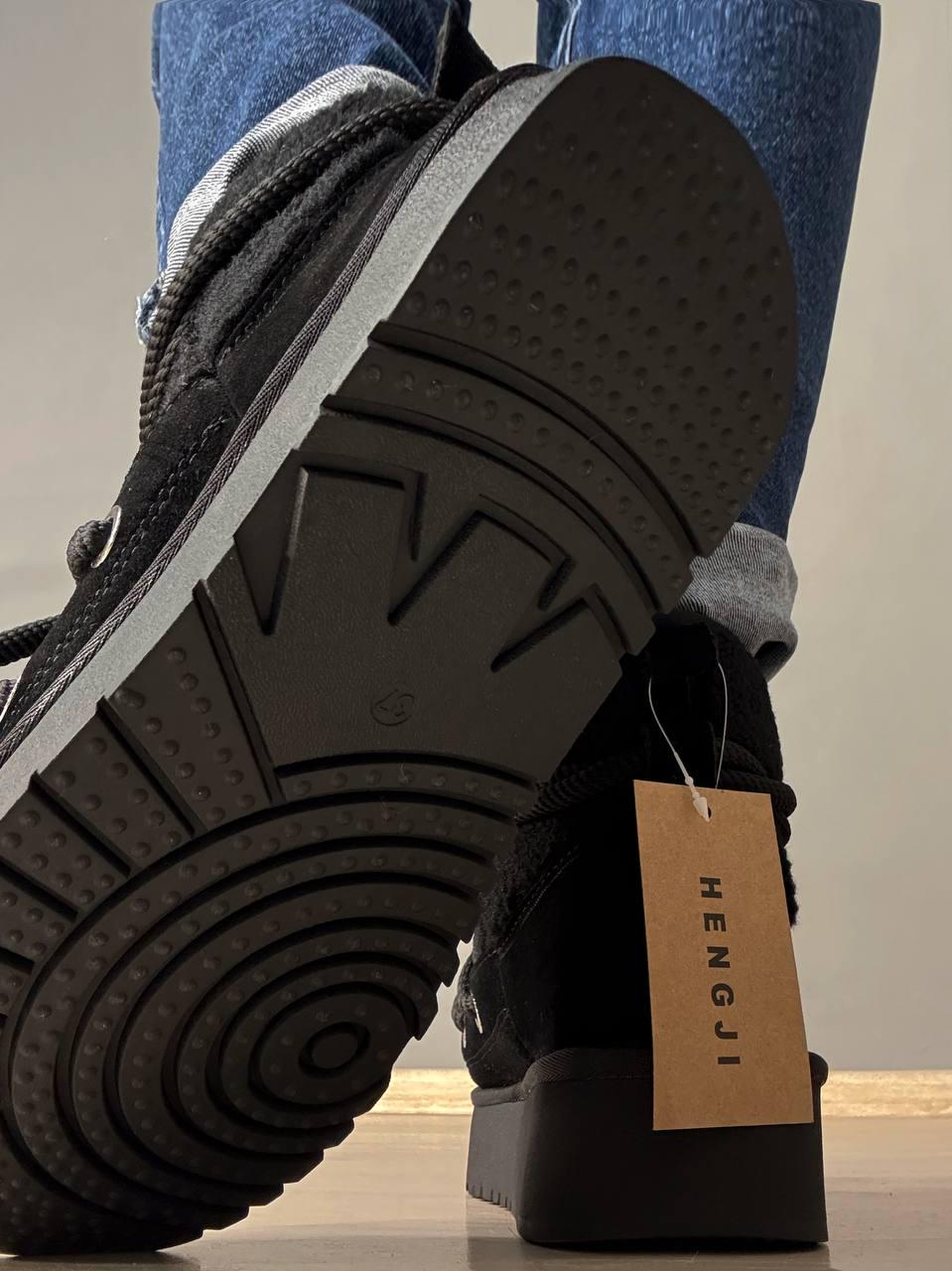 Угги женские Hengji 52-1 сноубутсы замшевые с мехом тедди на высокой подошве р. 39 Черный (5136) - фото 9