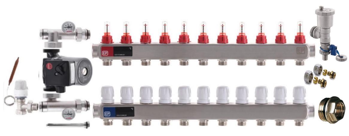 Коллектор для теплого пола Europroduct 11 контуров комплект угловой (EP4987K) Коллектор для теплого пола Europroduct 11 контуров комплект угловой (EP4987K)