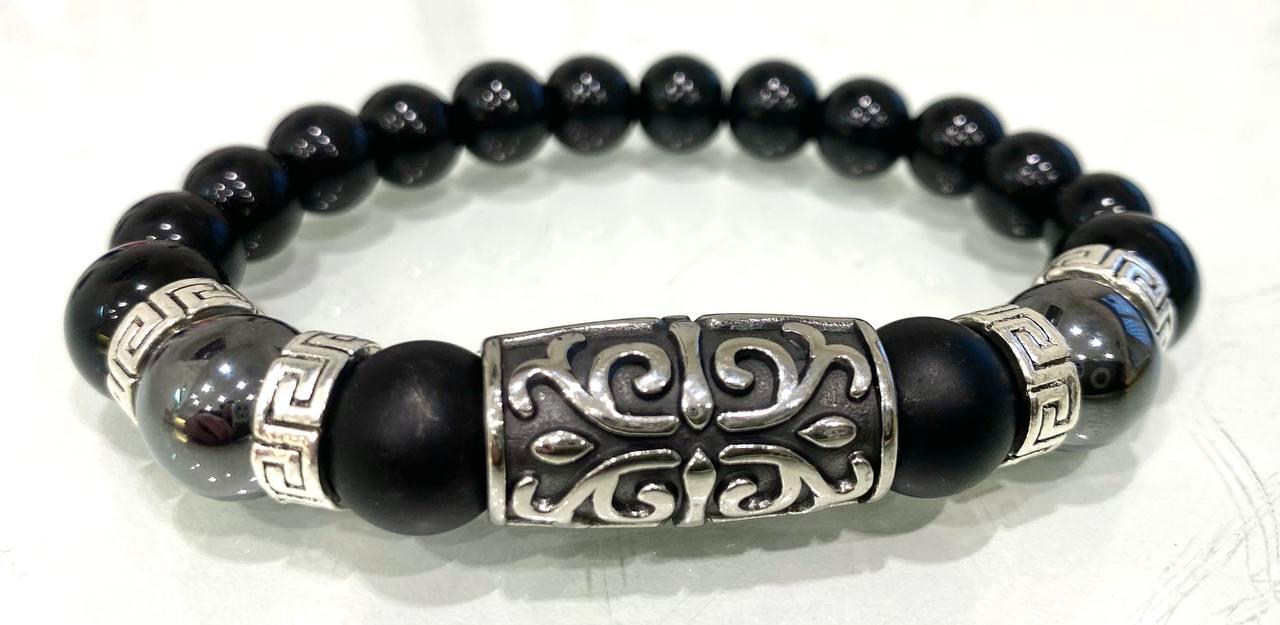 Браслет LITAURS натуральный камень агат/гематит с металлическими вставками L 18-21 см (241205-1) - фото 7