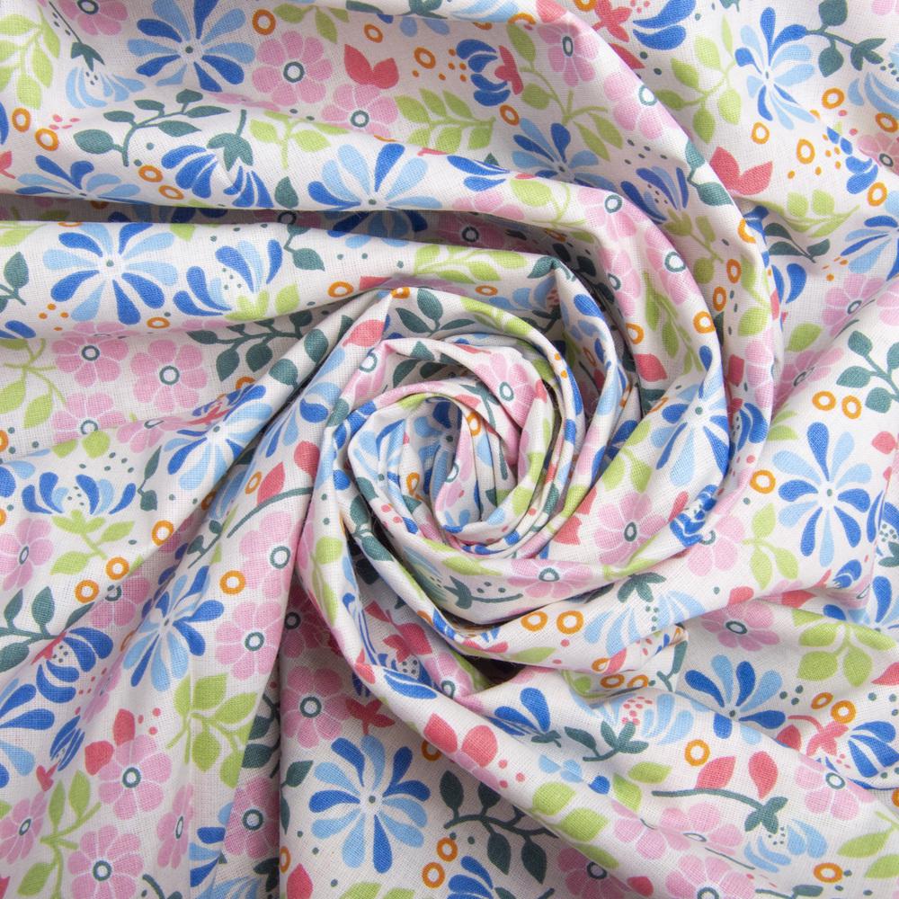 Ткань бязь ранфорс для постельного белья Цветы весенние 2,4 м (23846)