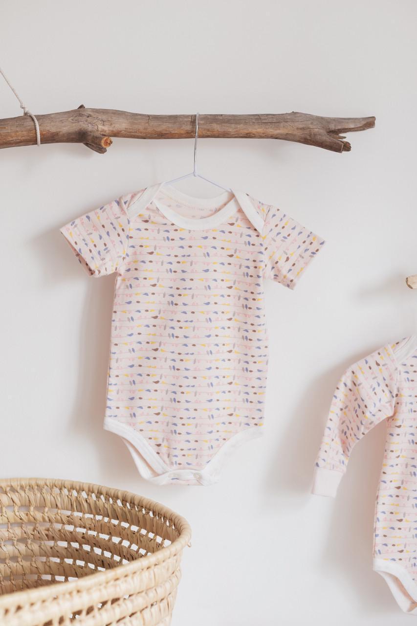 Боди стрейч кулир короткий рукав Птички 56 см (2679499774)