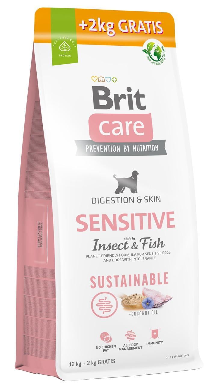 Корм сухой для собак Brit Care Dog Sensitive с чувствительным пищеварением с белком насекомых и рыбой 12+2 кг (1964611822)