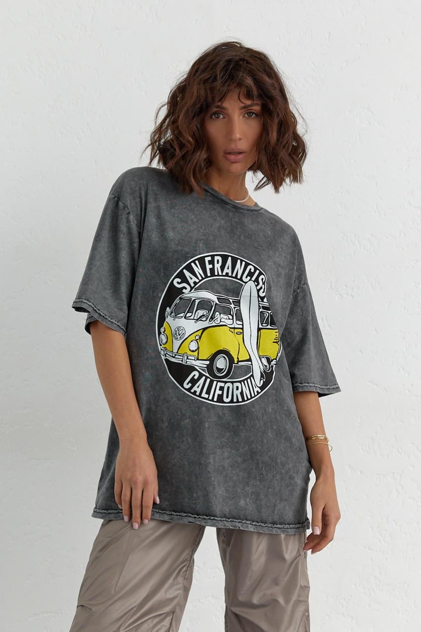 Футболка oversize в технике тай-дай L Темно-серый (10905242)