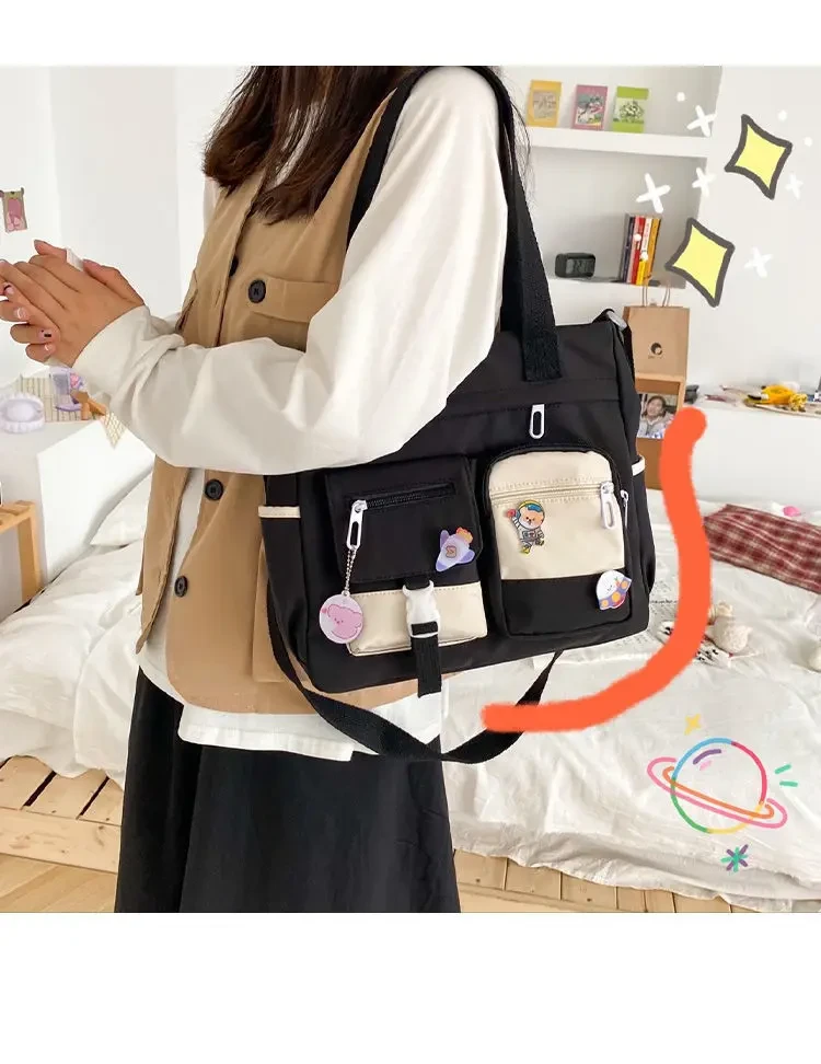 Сумка для девочки для школы/института с карманами в японском стиле Черно-белый (А561) - фото 2 Сумка для девочки для школы/института с карманами в японском стиле Черно-белый (А561) - фото 2