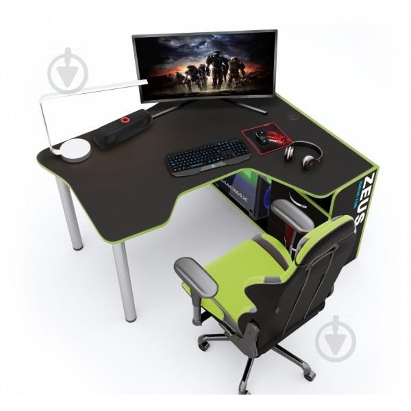 Геймерский угловой стол ZEUS IGROK-TOR, черный/зеленый