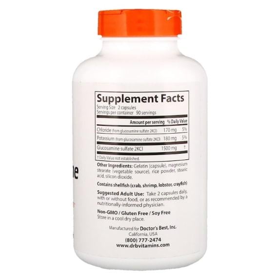 Препарат для суглобів і зв'язок Doctor's Best Glucosamine Sulfate 750 мг 180 Caps (DRB-00086) - фото 2