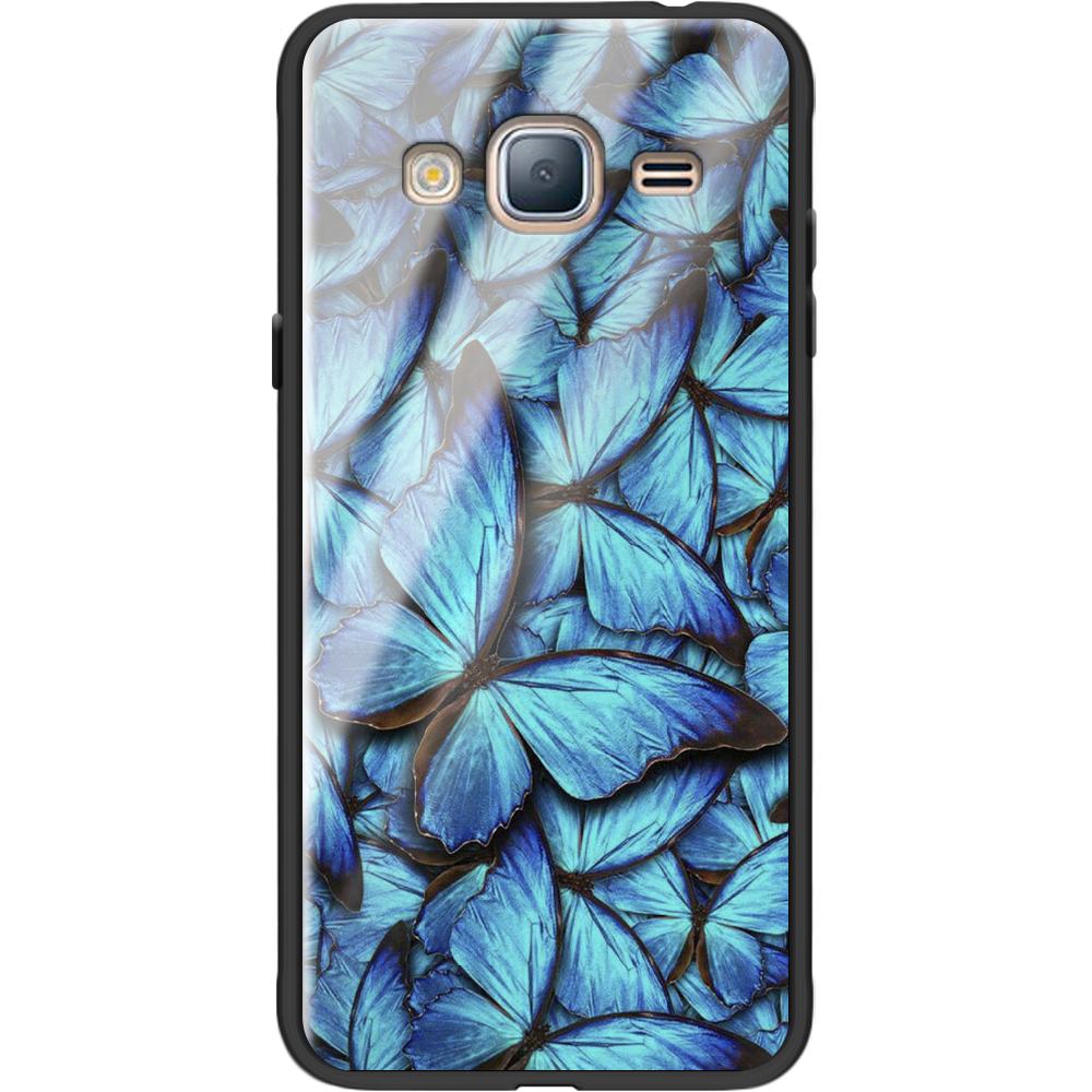 Чехол BoxFace Samsung J320 Galaxy J3 лазурные бабочки Черный силикон со стеклом (24962-up1550-37742)