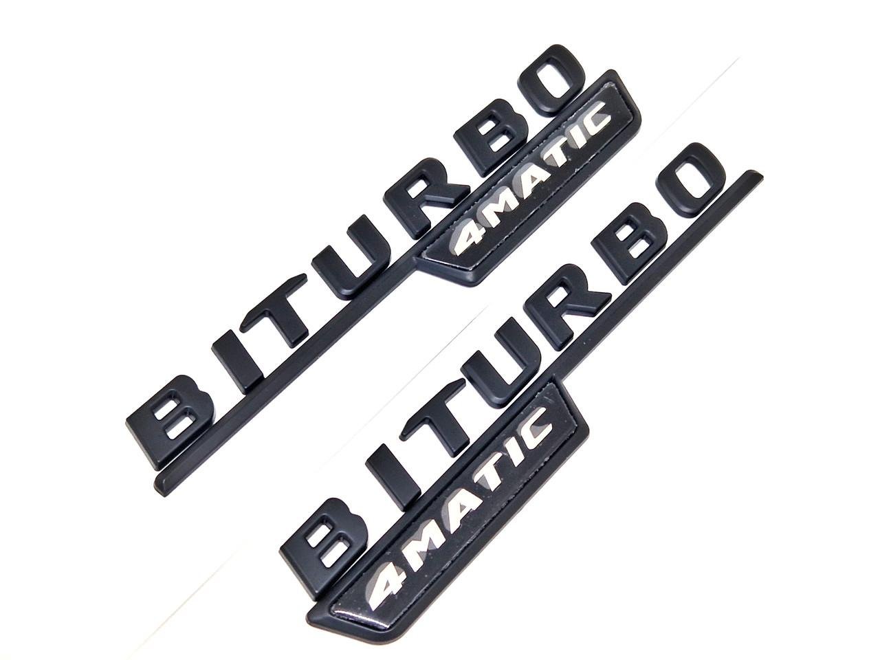 Эмблема надпись Mercedes biturbo 4matic 2 шт. Черный матовый (2430381328)