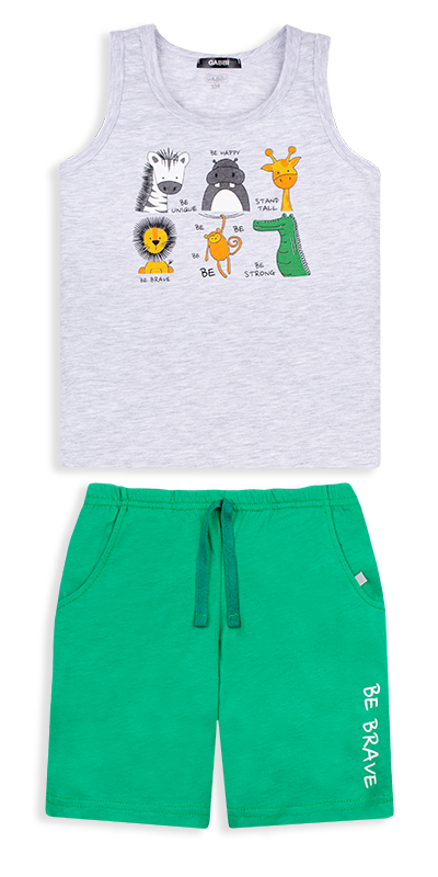 Костюм детский хлопковый летний для мальчика Gabbi KS-20-15-1 Чувчики 110 см Серый/Зеленый (12118)