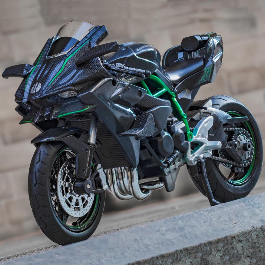 Игрушечный мотоцикл детский Kawasaki Ninja H2R 1:12 металлический звук/свет/амортизация/прорезиненные колеса (28443987)