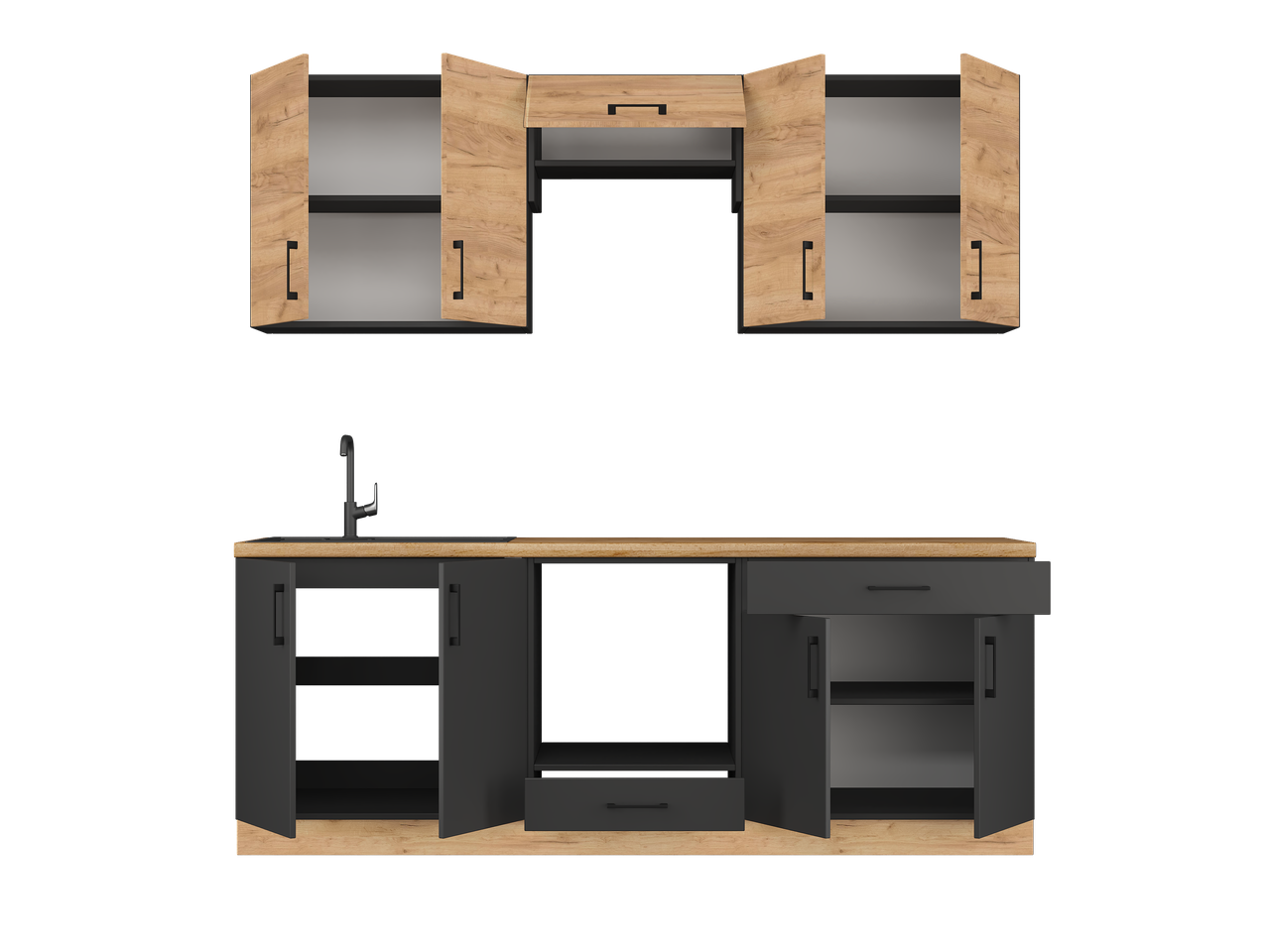 Мебель для кухни со столешницей Эверест К-8 Оптима 2,2 м Крафт золотой/Антрацитовый (25033)