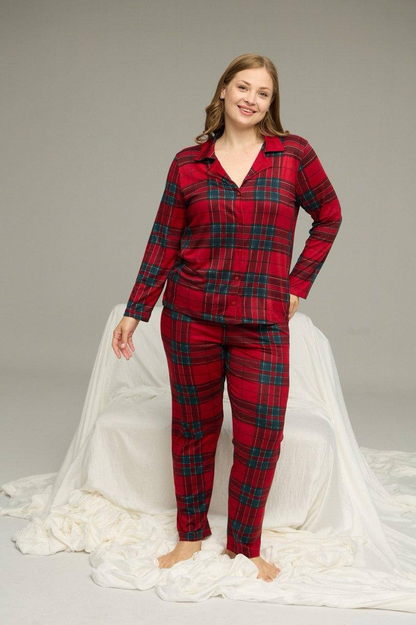 Пижама женская трикотажная 2XL клетка Красный (SS24321)