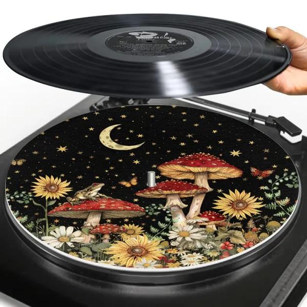 Сліпмат для вінілового програвача з повсті Мухомори Чорний Сліпмат для вінілового програвача з повсті Мухомори Чорний