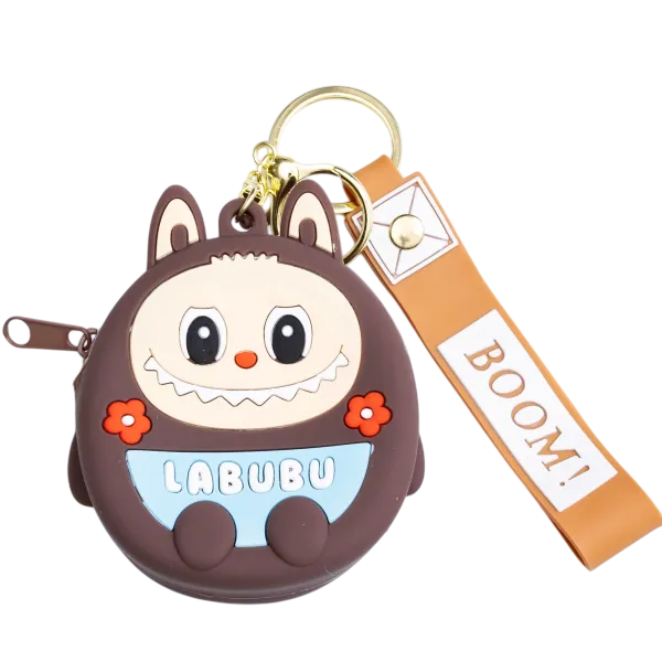 Кошелек-брелок Лабубу силиконовый на молнии 7,5х7х2,5 см Коричневый