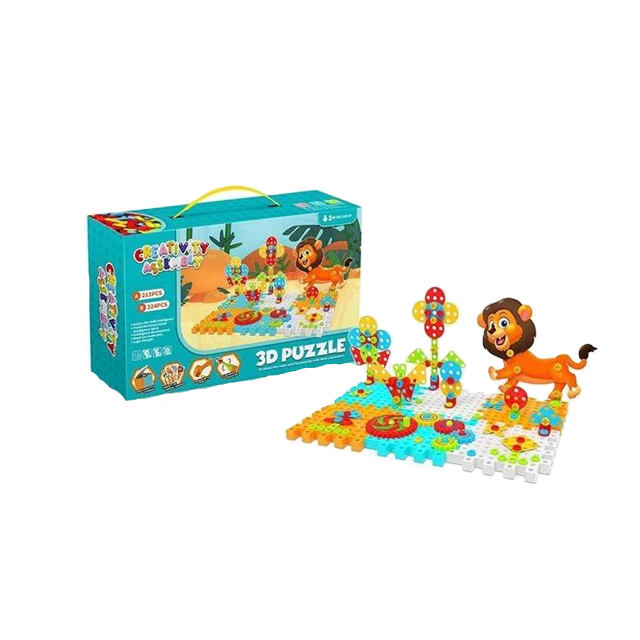 Детская мозаика 021-1 B 48/2 инструменты/подвижные шестеренки/2 карточки с элементами животных в коробке 224 эл. (24713934)