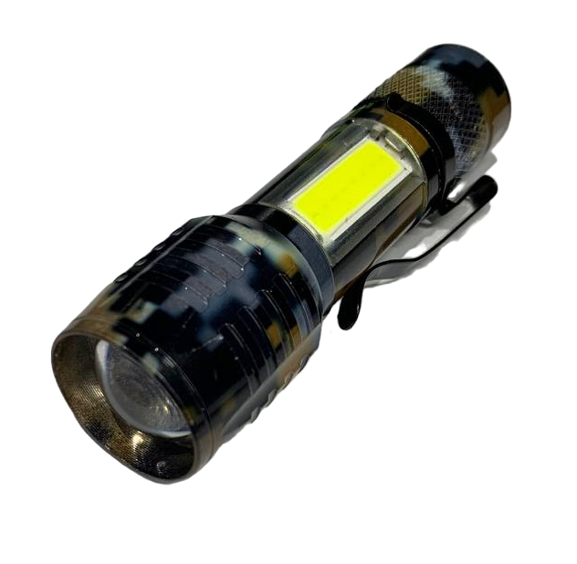Ліхтар ручний під батарейки XP-535 1 LED 3-режими Zoom Micro Usb металавий