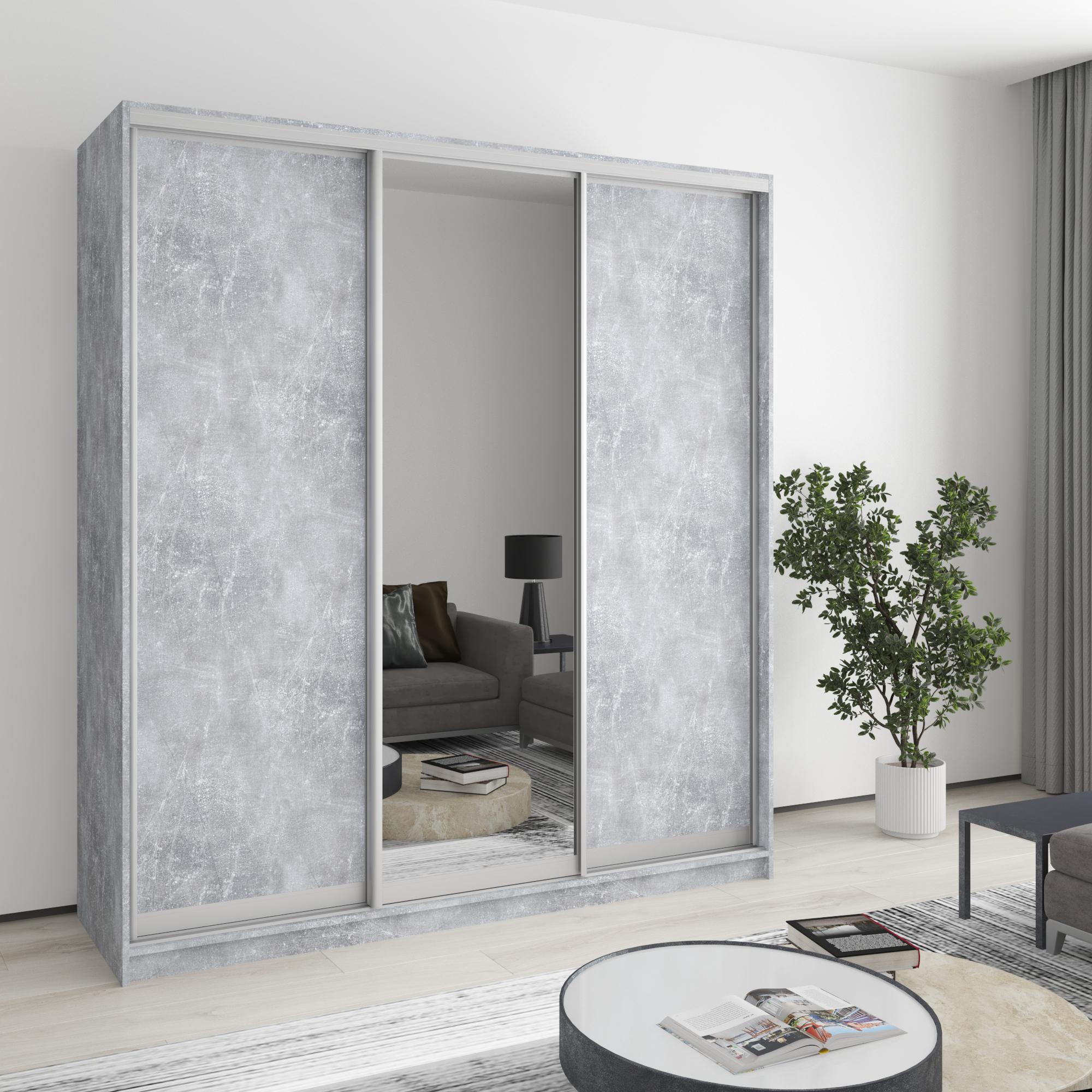 Шкаф-купе трехдверный MebelStar Комбо AL 2ДСП/Зеркало 190x60x210 см Бетон (MBS-3367)