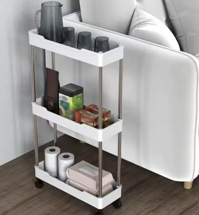 Этажерка пластиковая напольная узкая 3 полки 60х34,5х12 см Белый (30822533)