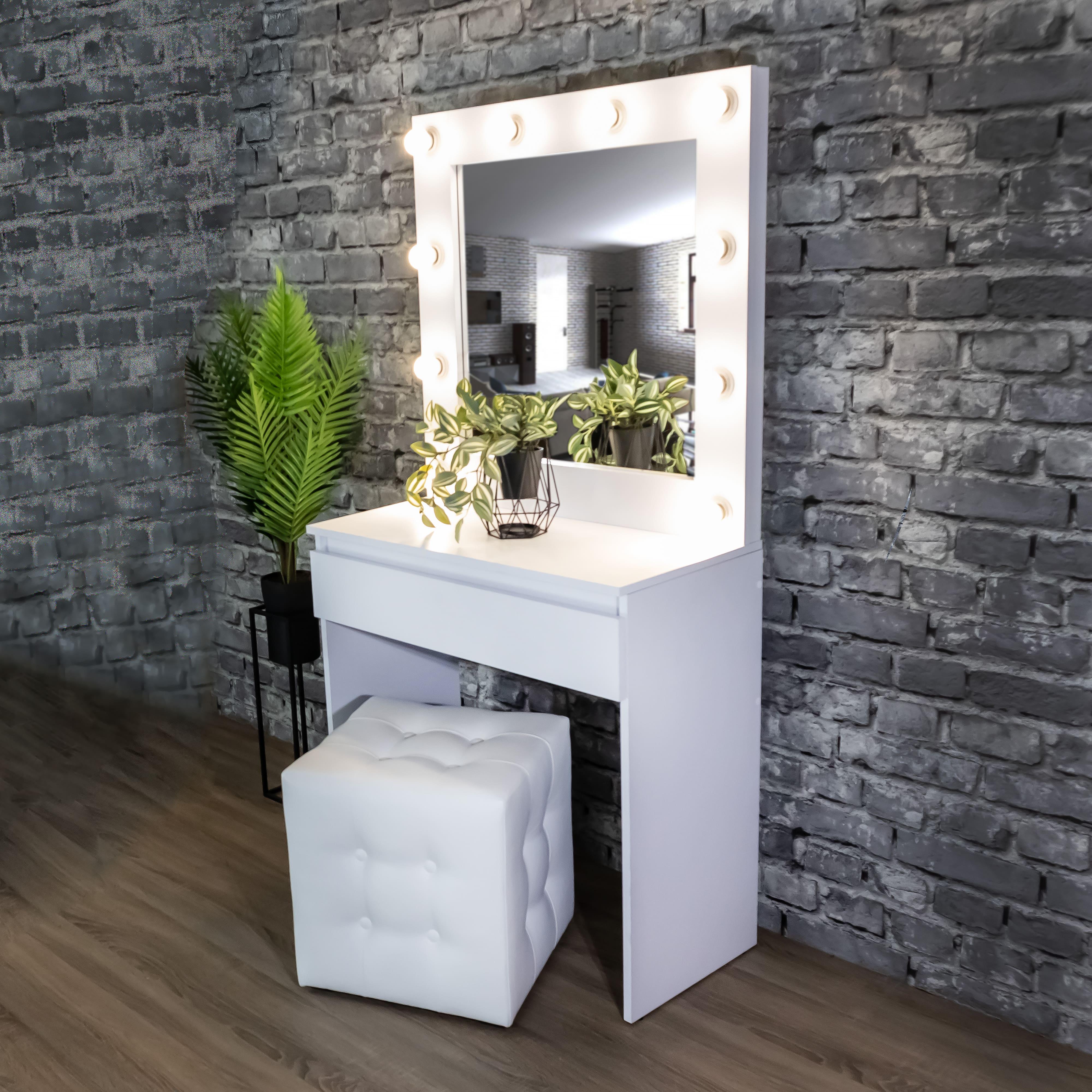 Стіл макіяжний з Led лампами та шухлядою 160х80х40 см Білий (01/1) - фото 7