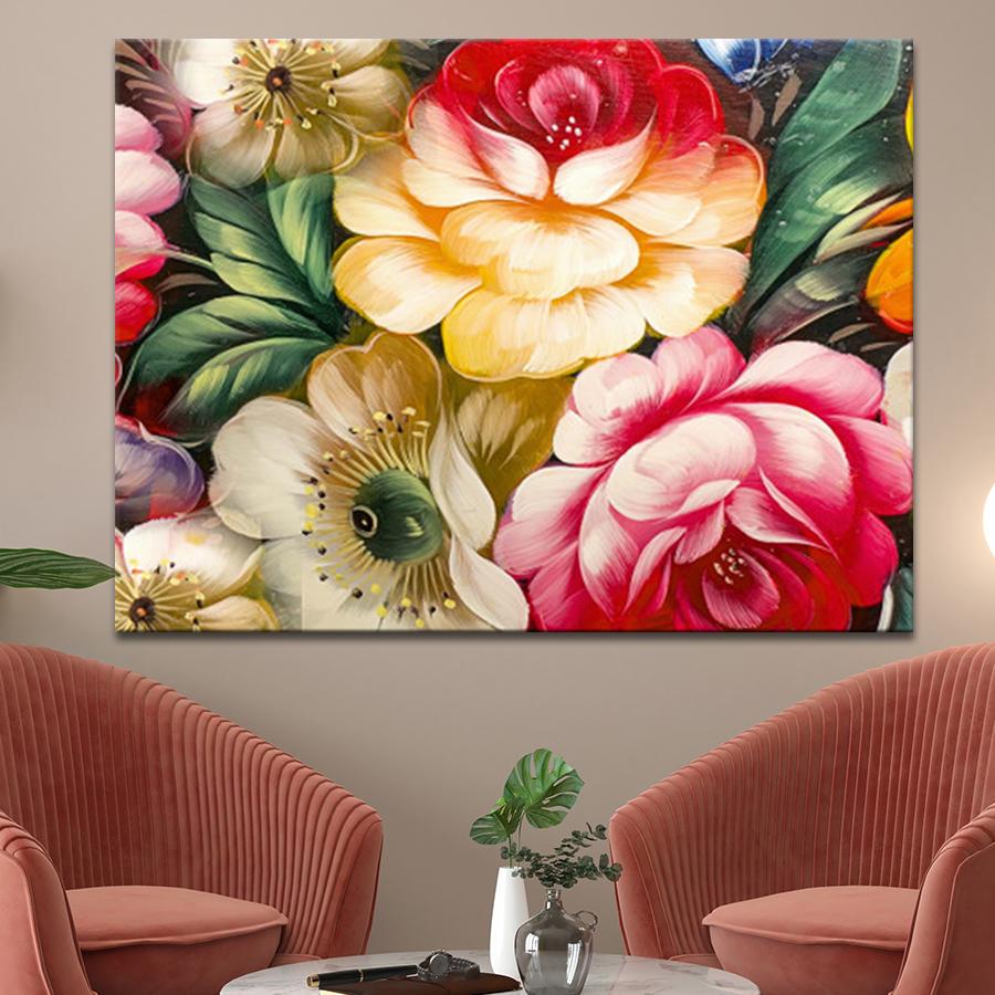 Картина для интерьера Разноцветный букет цветов 80x60 см (P0511)