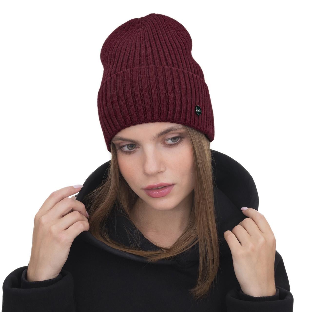 Шапка женская Malisa ДИКСИ с отворотом одинарная удлиненная one size Бордовый (237662)
