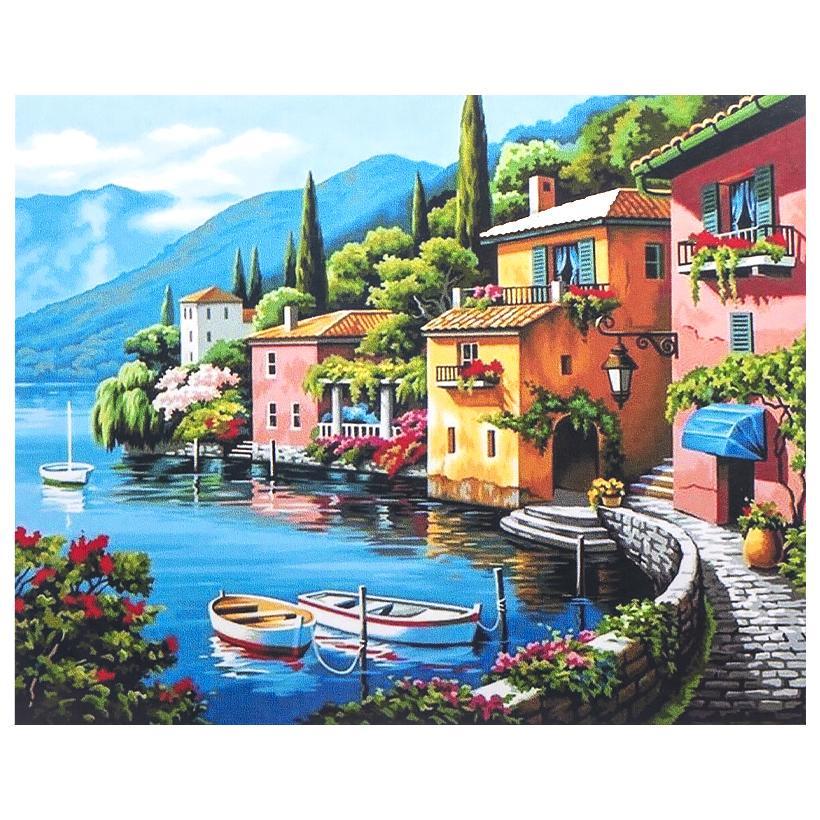 Алмазная мозаика Город у моря на подрамнике с декоративной рамкой 30х40 см (GLD61270)