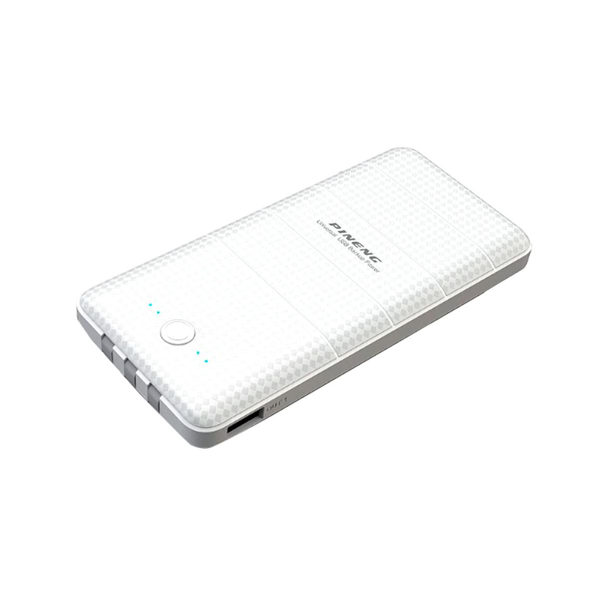 Повербанк Pineng PN-857 со встроенным Micro USB/Lightning/Type-C/USB кабелем 10000 mAh White (85700)