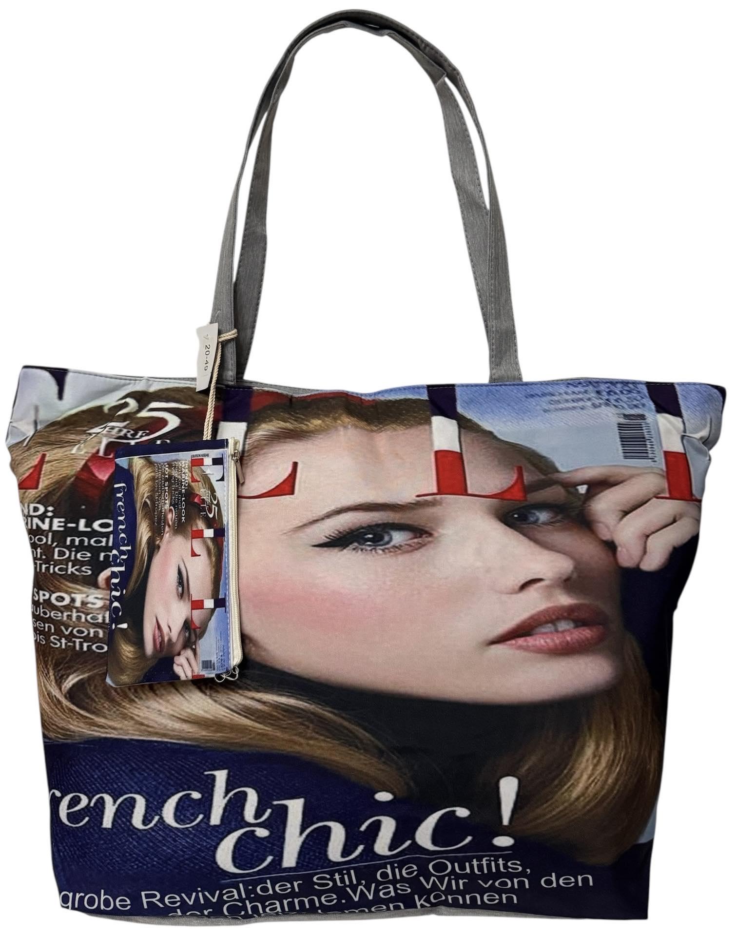 Сумка пляжна жіноча з тканини на блискавці 20-49 см Синій з сірим/бежевий