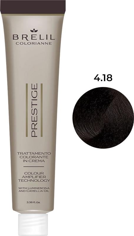 Краска для волос Brelil Colorianne Prestige 4/18 перманентная профессиональная с маслом камелии и экстрактом вербаскума 100 мл (54821)