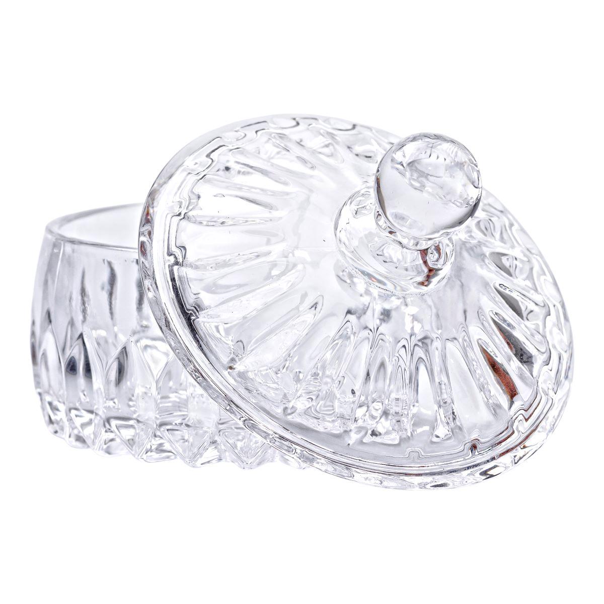 Цукерниця з кришкою HP-4-124 кругла скляна 13 см Прозорий (6983)