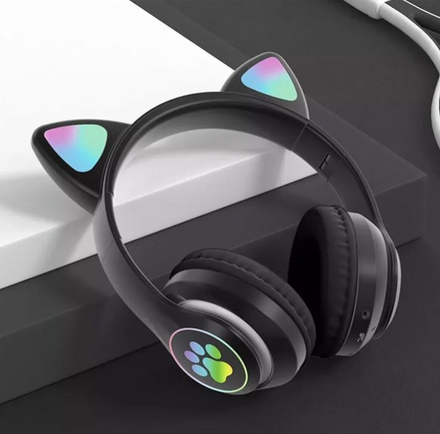 Наушники беспроводные Cat Headset M23 Bluetooth с RGB подсветкой Черный - фото 3