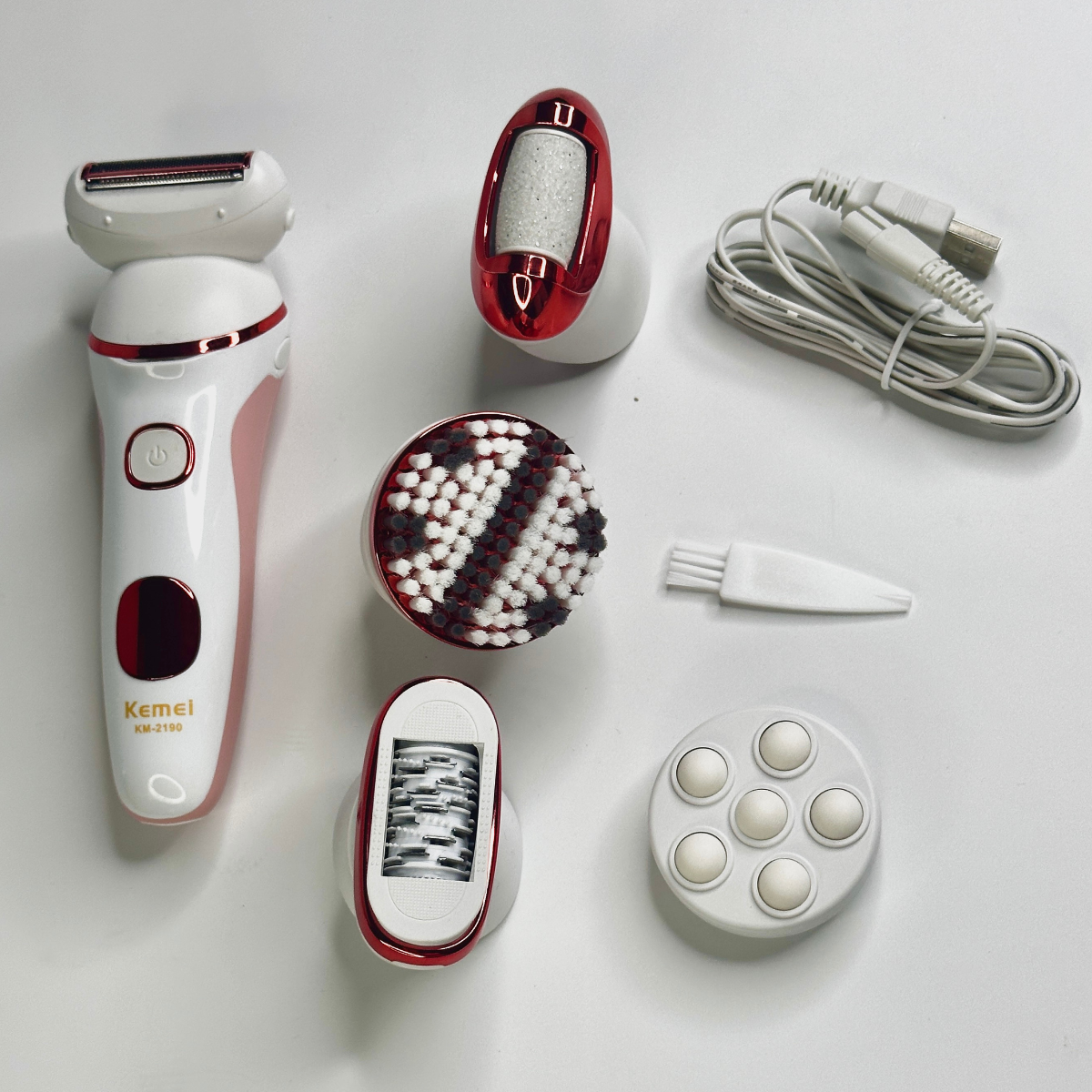 Эпилятор женский Kemei 5в1 с насадками по уходу за кожей в домашних условиях 5 В Белый (Km-2190)