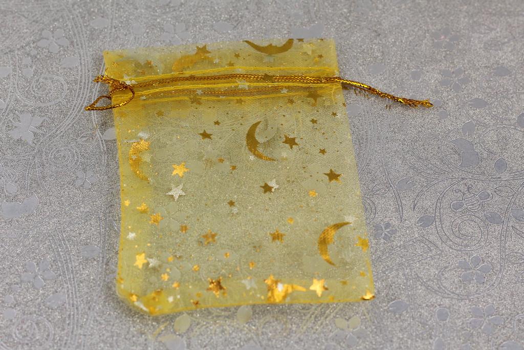 Мешочек Луна со звездами из органзы 12х8 см Желтый - фото 2 Мешочек Луна со звездами из органзы 12х8 см Желтый - фото 2
