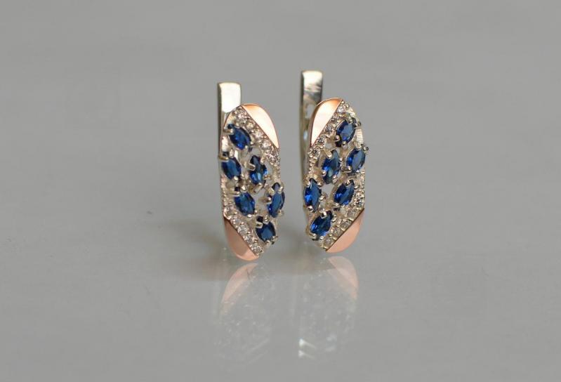 Серебряные серьги Sil с золотыми пластинами 116s-5 Танзанит (Sil-1255)