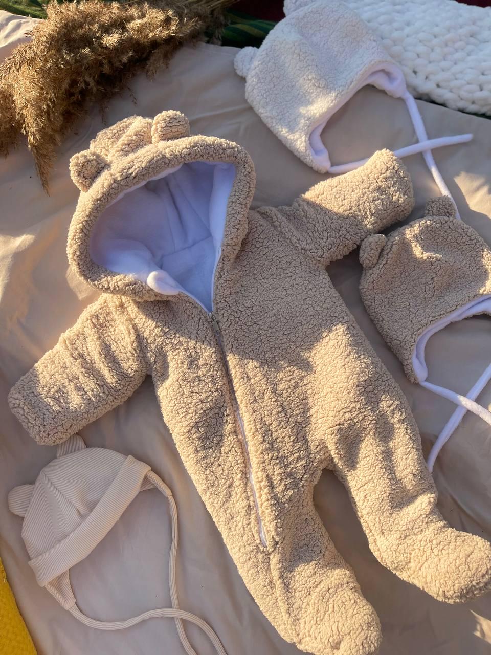 Детский зимний комбинезон Тедди для младенцев 62 см Бежевый (24385369)