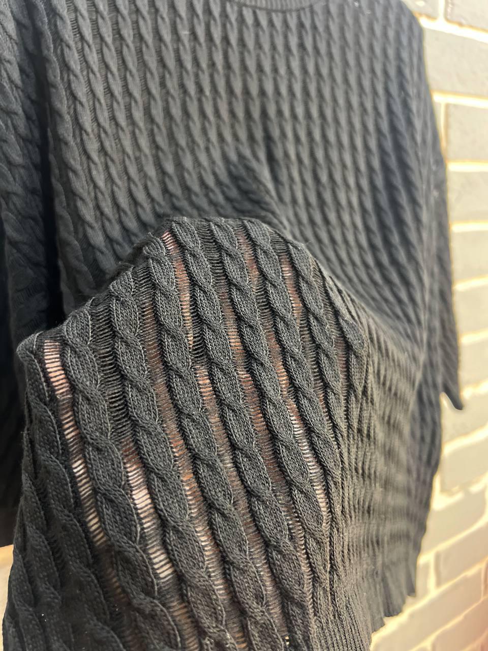 Джемпер жіночий KARON 10646 напівпрозорий реглан ажурна вʼязка косичка короткий рукав OS Чорний (1249) - фото 4 Джемпер жіночий KARON 10646 напівпрозорий реглан ажурна вʼязка косичка короткий рукав OS Чорний (1249) - фото 4